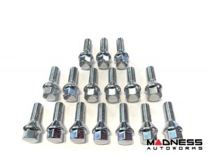 FIAT 500 Lug Bolt Set - Set of 16 - M12x1.25 - 60° Cone Seat - Silver